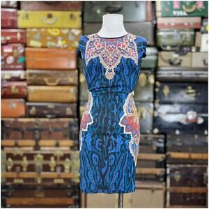 Just Cavalli Geometric Mini Dress Womens Size Medium Blue Black Motif